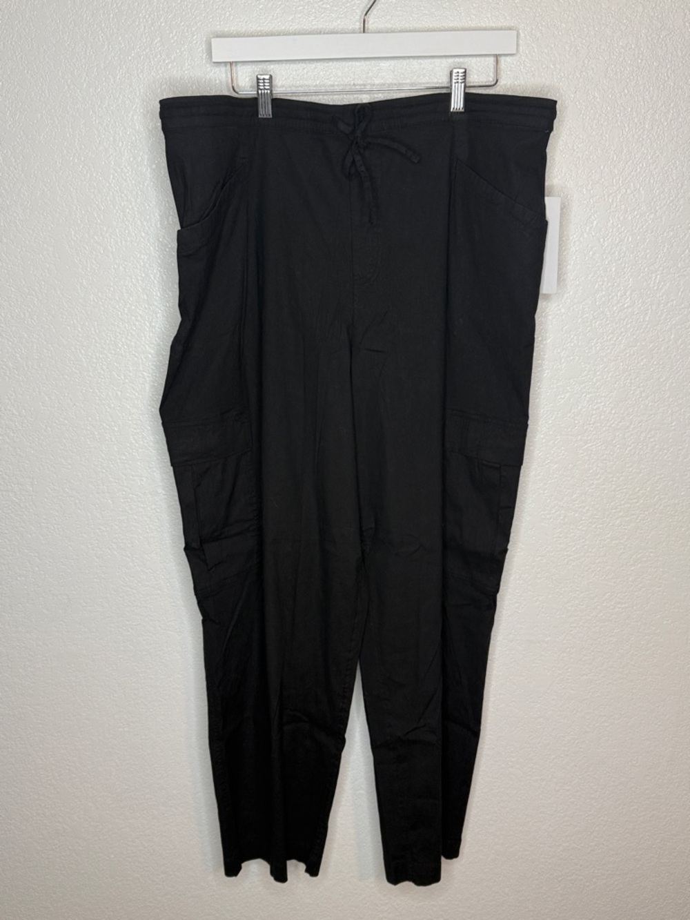 Athleta Black Linen Paradise Straight Leg Cargo Pant Size XL NWT